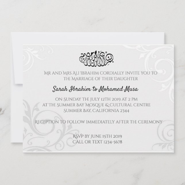 Invitación Boda musulmana de los enredos blancos (Anverso)