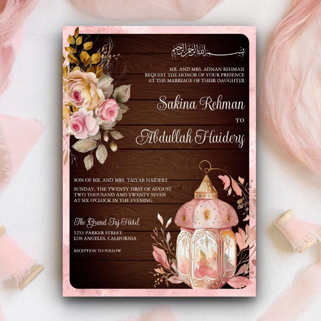 Invitación Boda musulmana de madera rosa rosa de linterna ant (Subido por el creador)