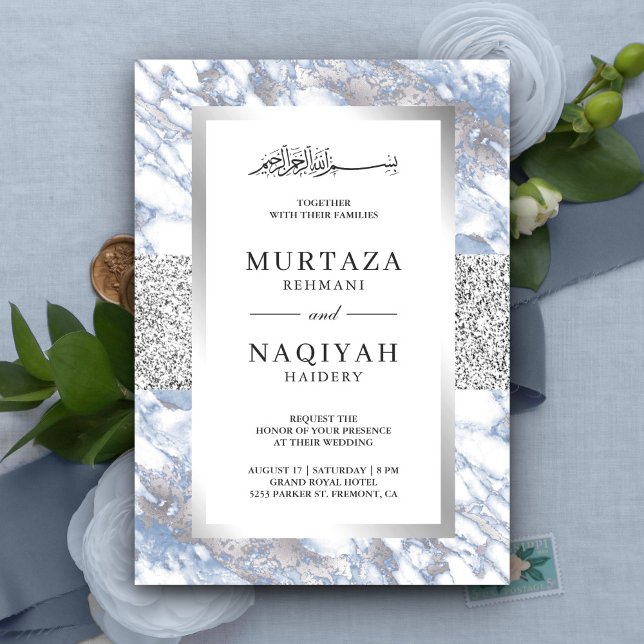 Invitación Boda musulmana de Mármol azul suave de Relieve met (Subido por el creador)
