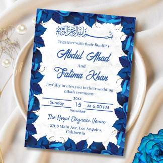 Invitación Boda musulmana de mármol azul y blanco