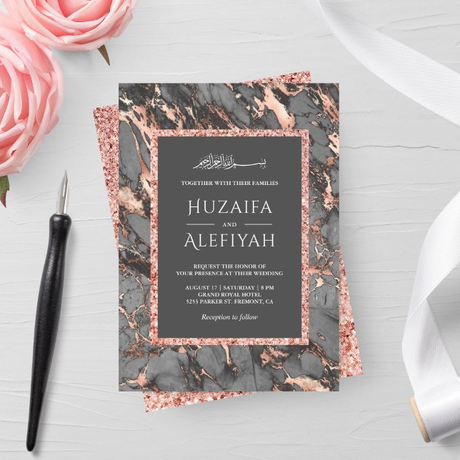 Invitación Boda Musulmana de Mármol Gris Acero con Brillo de  (Subido por el creador)