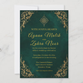 Invitación Boda Musulmana de Oro Verde Esmeralda
