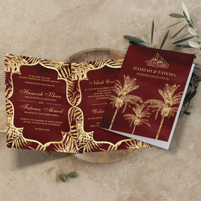 Invitación Boda musulmana de palmera datilera con brillo dora (Subido por el creador)