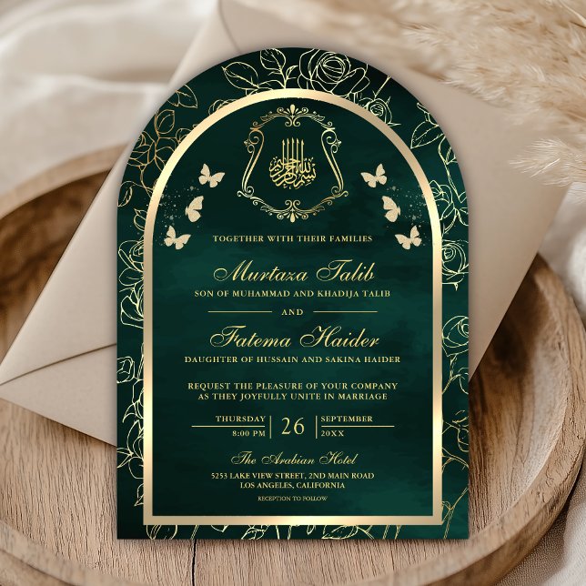 Invitación Boda Musulmana del Arco de Mariposa de Oro Verde E (Subido por el creador)
