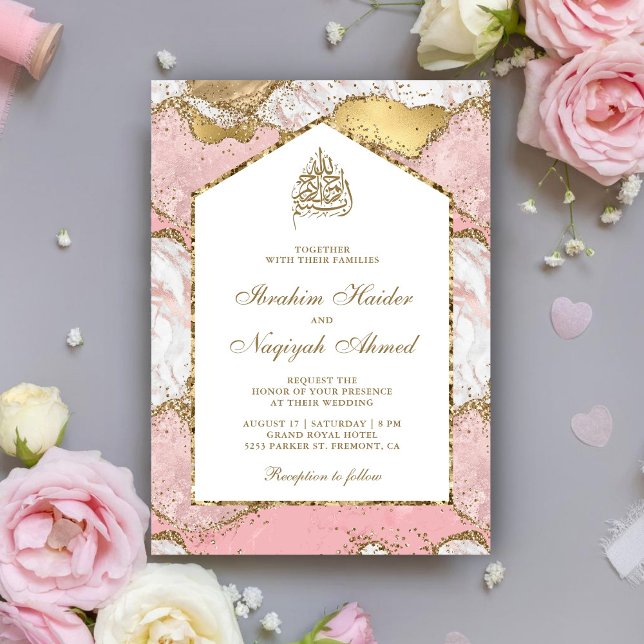Invitación Boda musulmana del arco de mármol blanco rosado de (Subido por el creador)