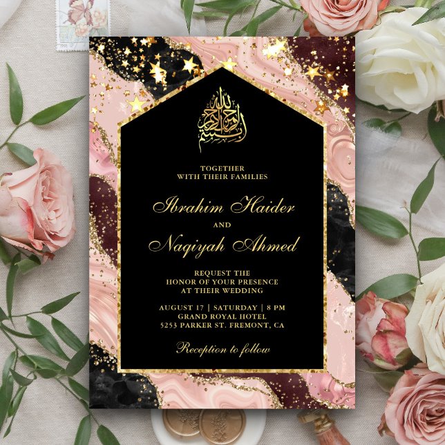Invitación Boda musulmana del Arco de Mármol de Oro Negro Ros (Subido por el creador)