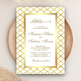Invitación Boda Musulmana del Quatrefol Marroquí Blanco y Oro