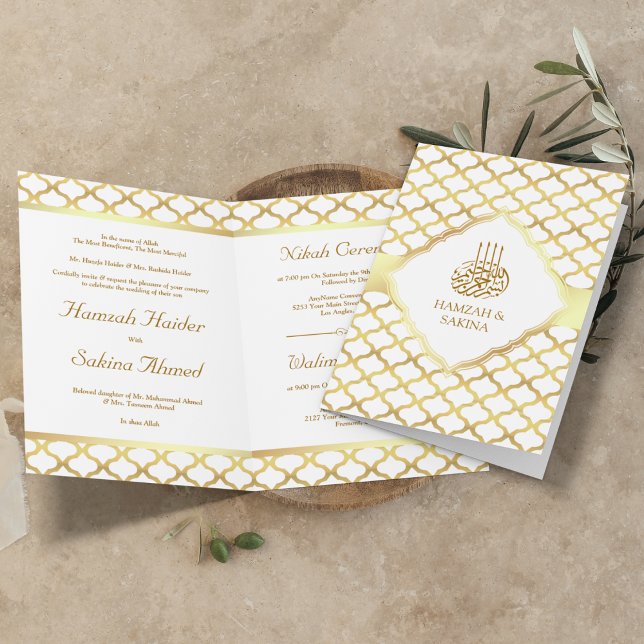 Invitación Boda Musulmana del Quatrefol Marroquí Blanco y Oro (Subido por el creador)