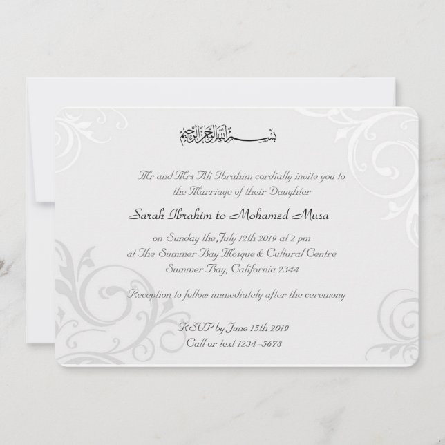 Invitación boda musulmana enredadera blanca (Anverso)