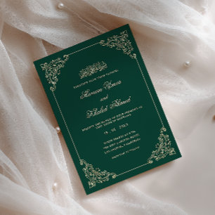 Invitación Boda musulmana esmeralda verde marco dorado barroc