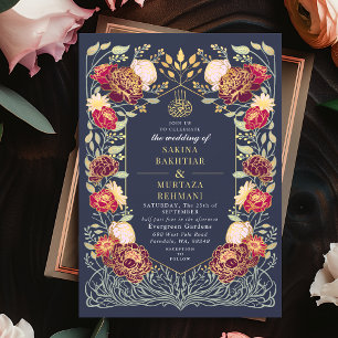 Invitación Boda musulmana floral azul encantado en los jardin