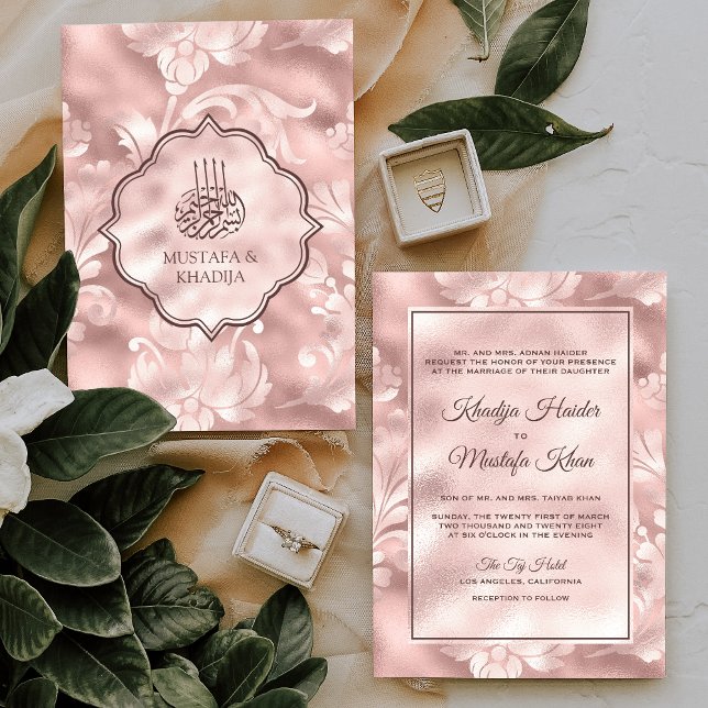 Invitación Boda musulmana floral de filigranas rosadas rusas  (Subido por el creador)