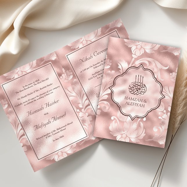Invitación Boda musulmana floral de filigranas rosadas rusas  (Subido por el creador)