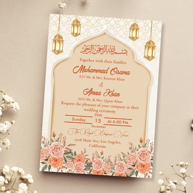 Invitación Boda musulmana floral Ivory Peach (Subido por el creador)