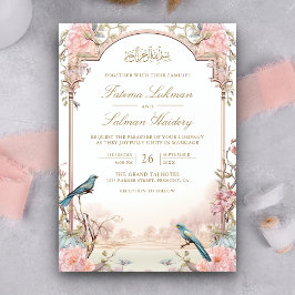 Invitación Boda Musulmana Floral Rosa Pálido Aves Románticas