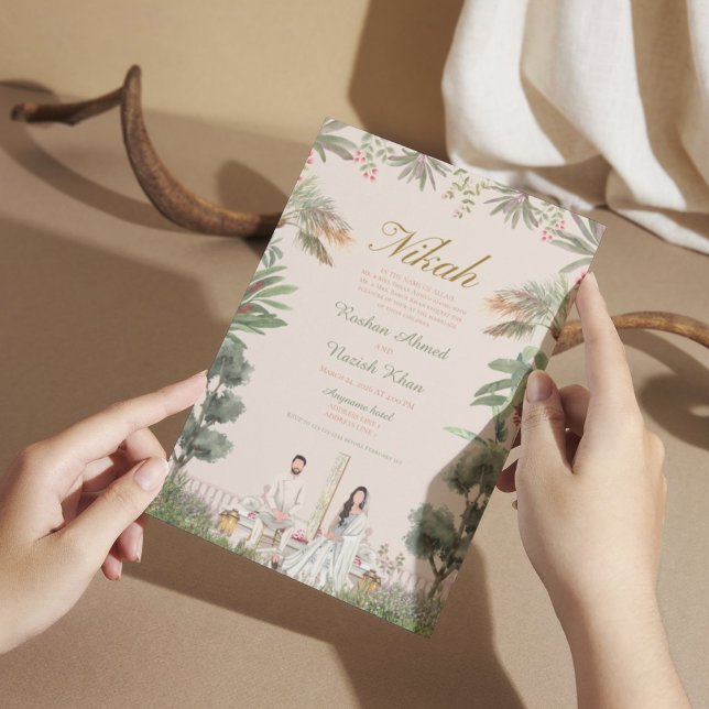 Invitación Boda musulmana floral rosa y verde (Subido por el creador)