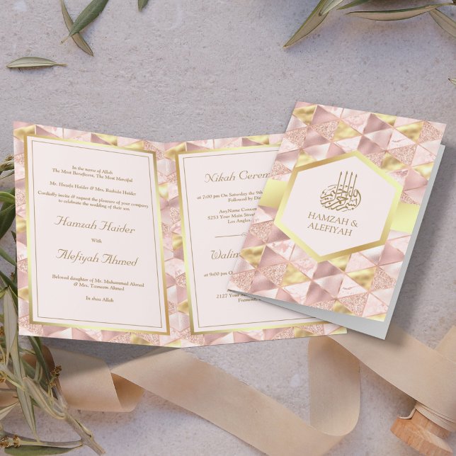 Invitación Boda Musulmana Geométrica Hexagonal Rosa Moderno (Subido por el creador)