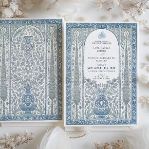 Invitación Boda Musulmana Inspirada en Baldosas Iznik Blancas