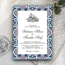 Boda musulmana islámica azul y rosa con arabescos