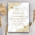 Invitación Boda musulmana islámica con encaje de oro de mármo<br><div class="desc">Invite a sus invitados con esta elegante invitación de boda con un hermoso encaje con "Bismillah" en caligrafía árabe. Simplemente agregue los detalles de su evento en esta plantilla fácil de usar para convertirla en una invitación única.</div>