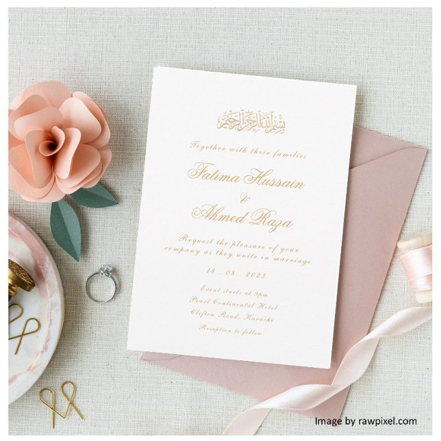 Invitación Boda musulmana islámica con guión de oro blanco (Subido por el creador)