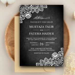 Invitación Boda musulmana islámica con pizarra negra y encaje