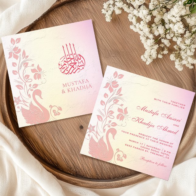 Invitación Boda musulmana islámica de cisne rosa pastel (Subido por el creador)