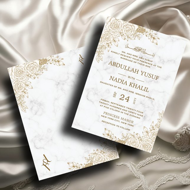 Invitación Boda musulmana islámica de encaje floral de mármol (Subido por el creador)