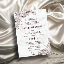 Invitación Boda musulmana islámica de encaje floral de mármol