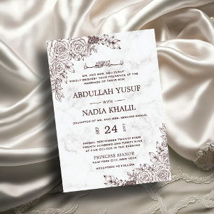 Invitación Boda musulmana islámica de encaje floral de mármol