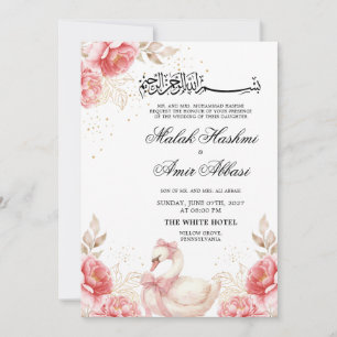 Invitación Boda musulmana islámica elegante pájaro oro floral