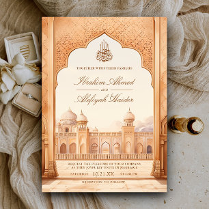Invitación Boda Musulmana Islámica Marrón Crema Rústica Palac