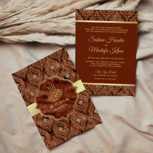 Invitación Boda musulmana islámica naranja damasco dorado oxi