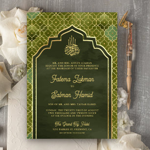 Invitación Boda musulmana marroquí de oro verde oliva