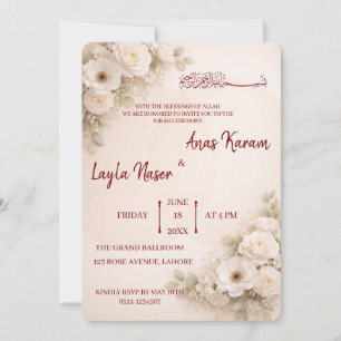 Invitación Boda musulmana minimalista beige floral Nihah