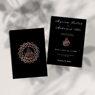 Invitación Boda musulmana moderna negra y rosa dorada