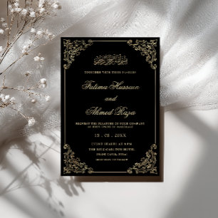 Invitación Boda musulmana negra vintage romántica con caligra