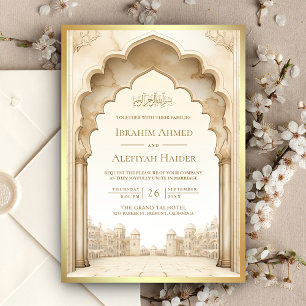 Invitación Boda Musulmana Palacio Islámico Dorado Marfil Rúst