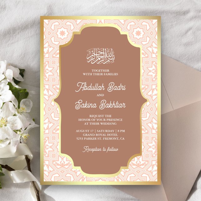 Invitación Boda Musulmana Patrón Árabe Dorado Caramelo Boho (Subido por el creador)