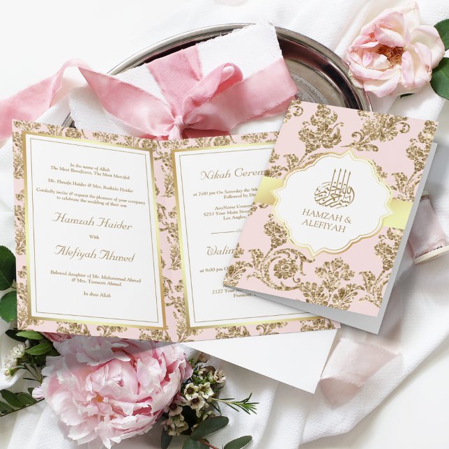 Invitación Boda Musulmana Rosa Pastel Rústica con Filigrana d (Subido por el creador)