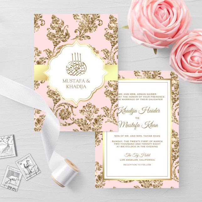 Invitación Boda Musulmana Rosa Pastel Rústica con Filigrana d (Subido por el creador)