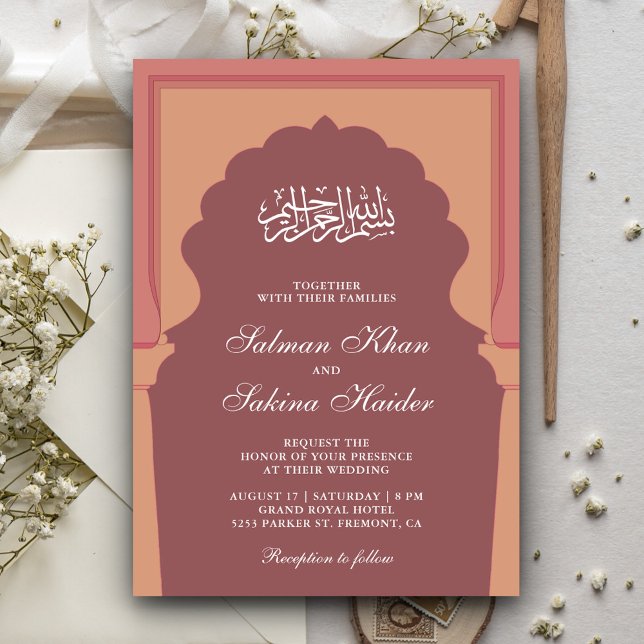 Invitación Boda musulmana rosa rosada y polvorienta (Subido por el creador)