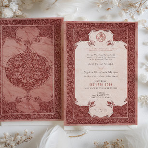 Invitación Boda musulmana tradicional de encaje rojo rubí Sie