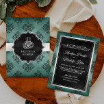 Invitación Boda musulmana Verde azulada de plata rusa en dama<br><div class="desc">Sorprende a tus invitados con esta elegante invitación de boda que presenta un hermoso patrón de damasco con "Bismillah" en caligrafía árabe. Simplemente agregue los detalles de su evento en esta plantilla fácil de usar para convertirla en una invitación única.</div>