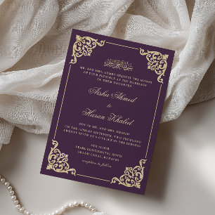 Invitación Boda musulmana victoriana barroca oro ciruela púrp