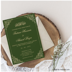 Invitación Boda musulmana victoriana rococó esmeralda dorada