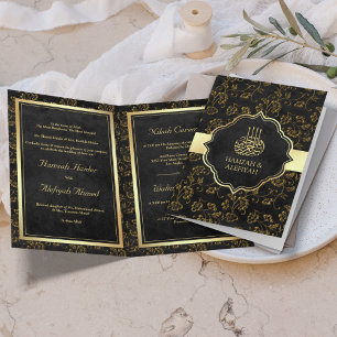 Invitación Boda Musulmana Vintage Rústica Filigrana Negra Dor