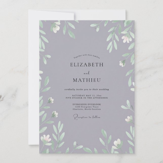 Invitación Boda Muted Lilac Frondoso (Anverso)