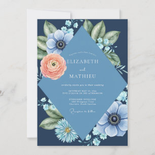 Invitación Boda Muteda de Eucalipto con Ranúnculo Melocotón A