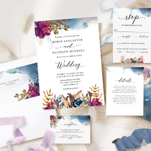 Invitación Boda Mystic Garden Purple, Blue, Verde azulado y G